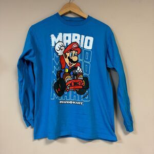 Nintendo Mario Kart Shirt Men's XL Blue Long Sleeve Gamer Racing Top Casual Play